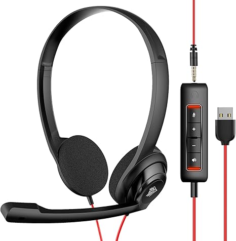 NUBWO HW02 USB Wired Computer Headset With Microphone Lightweight On Ear Black