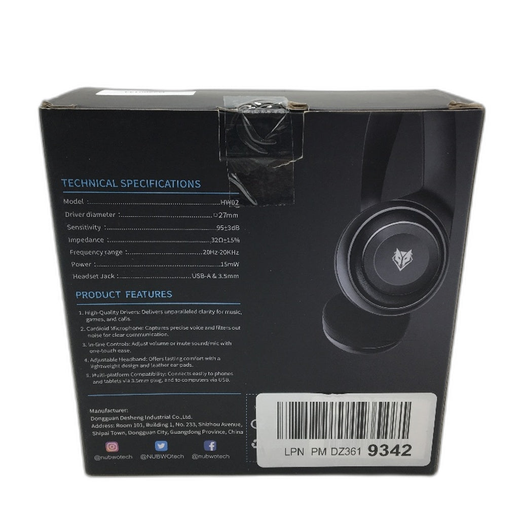 NUBWO HW02 USB Wired Computer Headset With Microphone Lightweight On Ear Black