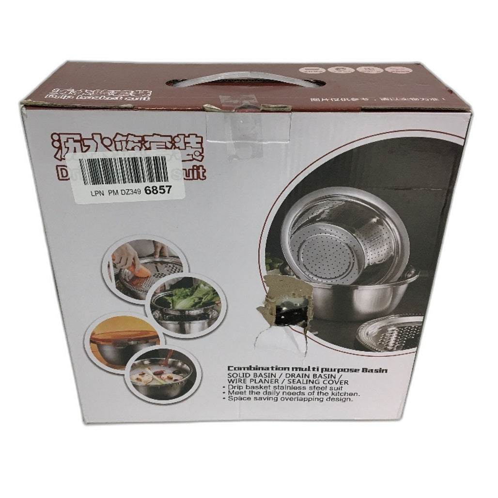 Stainless Steel 3 PCS Multifunctional Drip Draining Basket Bowl Set Grater Tool
