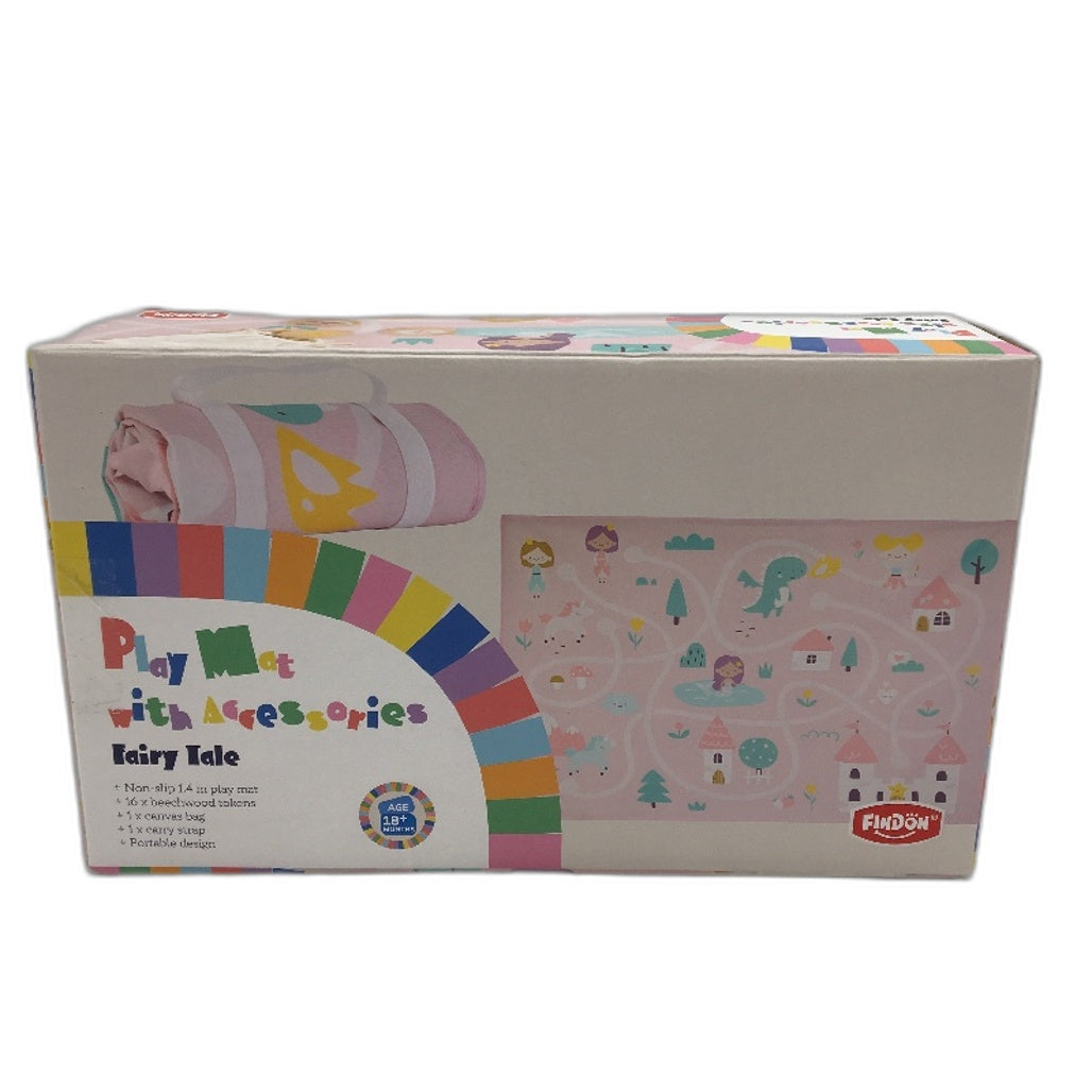 Findon Fairy Tale Pink Non Slip Play Mat With Wooden Token Toy Portable Age 18M+