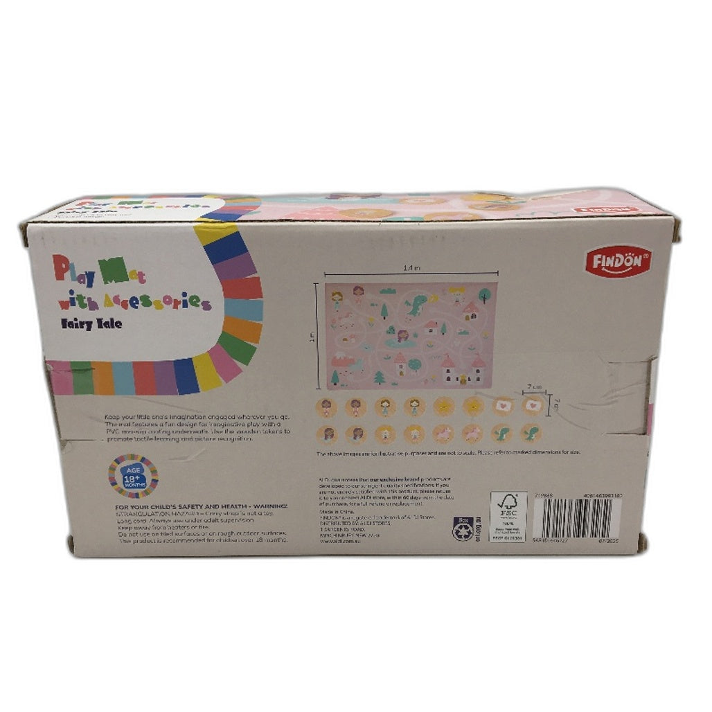 Findon Fairy Tale Pink Non Slip Play Mat With Wooden Token Toy Portable Age 18M+