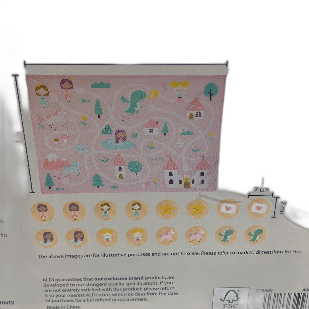 Findon Fairy Tale Pink Non Slip Play Mat With Wooden Token Toy Portable Age 18M+