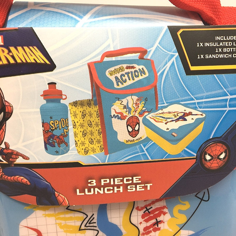 Marvel Spiderman Kids 2 Pack Bundle 3Pcs Lunch Bag Set & Magic Spring Toy Age 3+