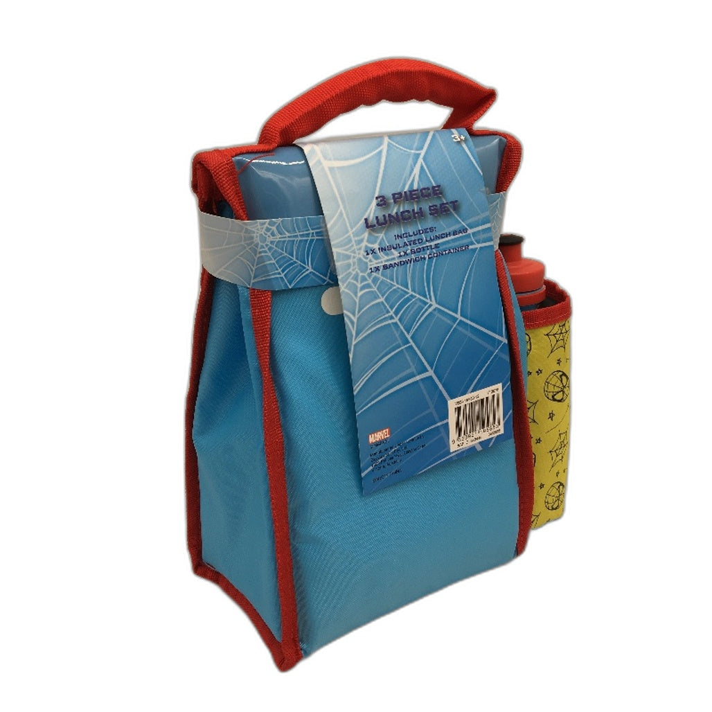 Marvel Spiderman Kids 2 Pack Bundle 3Pcs Lunch Bag Set & Magic Spring Toy Age 3+