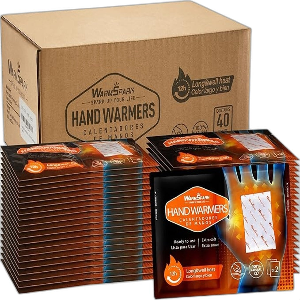 WarmSpark Hot Hand Warmers 40 Pairs Disposable Air Activated Natural Heat Pack