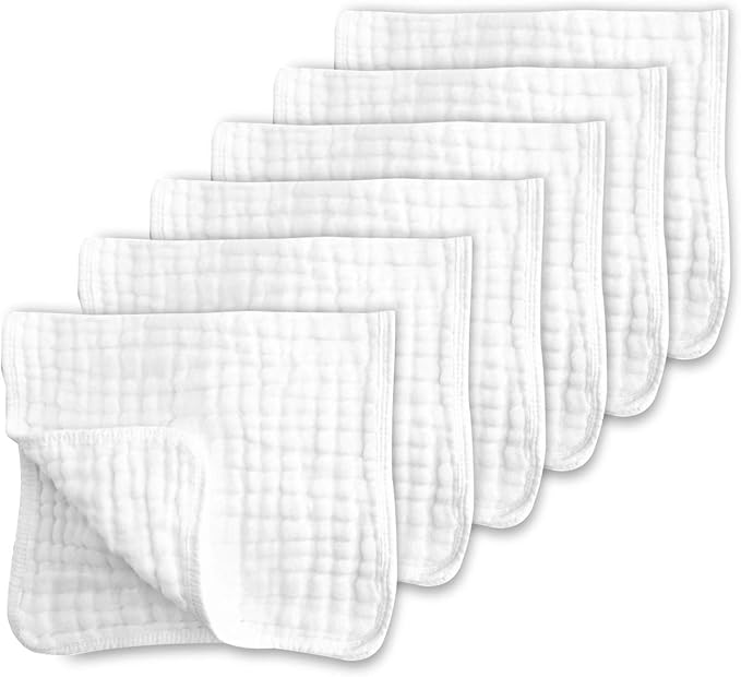 CottCare 100% Cotton 6 Pack Muslin Burp Cloths For Baby Super Soft & Absorbent