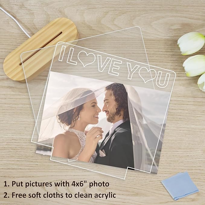 Light Up Picture Frame I Love You Acrylic 4 x 6 Inch Photo Lamp Night Light Gift