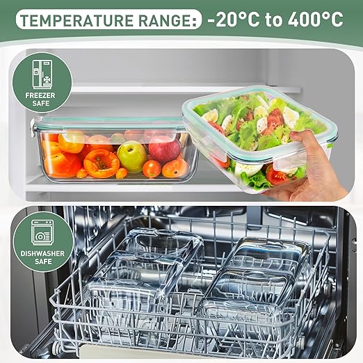 Feshory 2 Pack 2.2L Airtight Glass Food Containers With Lids Leakproof BPA Free