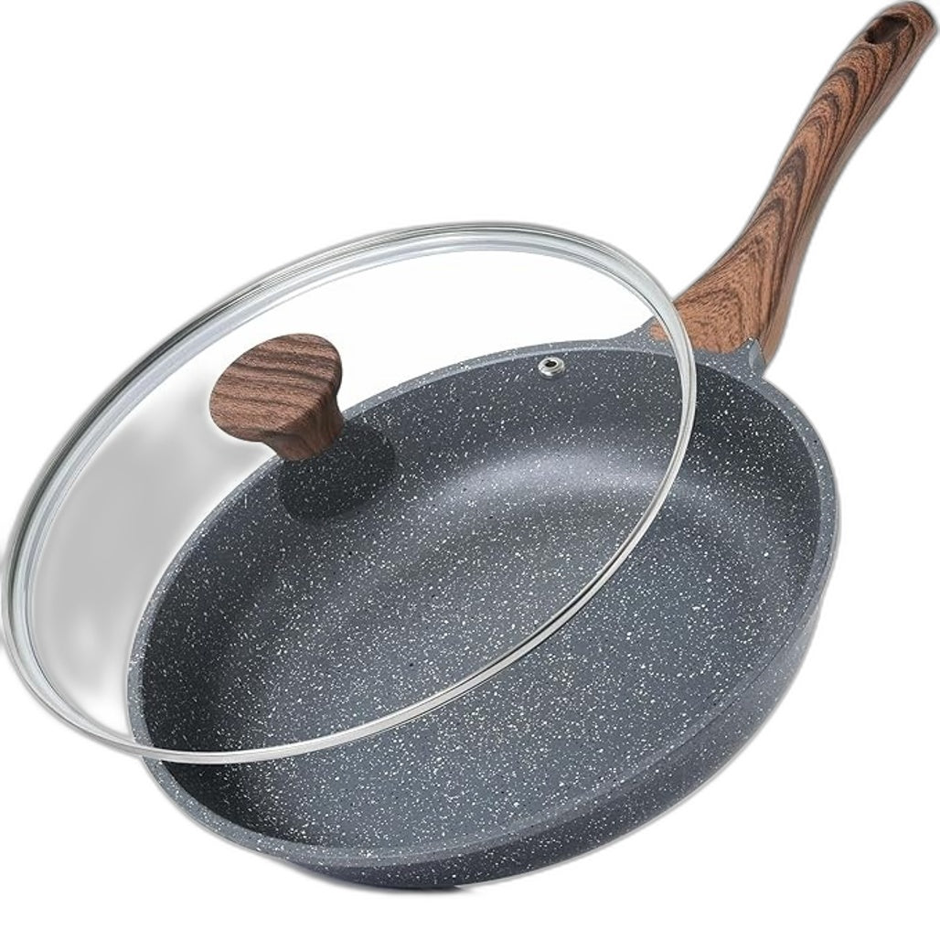 Sensarte 32CM Non Stick Frying Pan Skillet With Glass Lid Cover Safe & Healthy