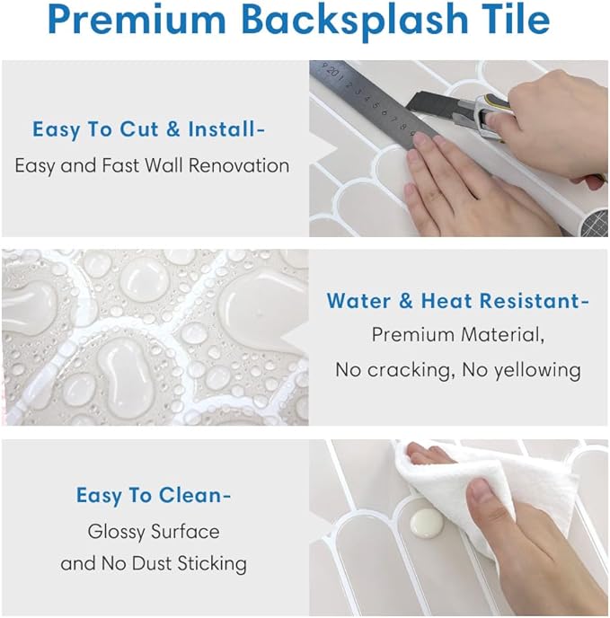 COMSTICKC Decor 10 Piece Beige Fish Scale Peel and Stick Backsplash Tiles NEW