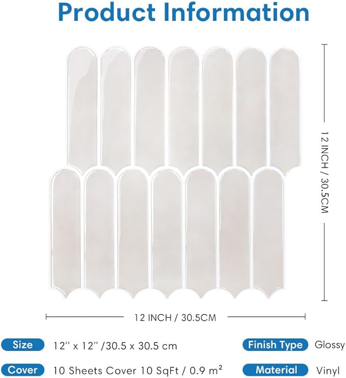 COMSTICKC Decor 10 Piece Beige Fish Scale Peel and Stick Backsplash Tiles NEW