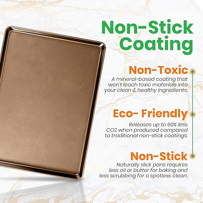 NutriChef 2 Piece 22x16 Inch Nonstick Carbon Steel Mega Bake Pans in Gold NEW