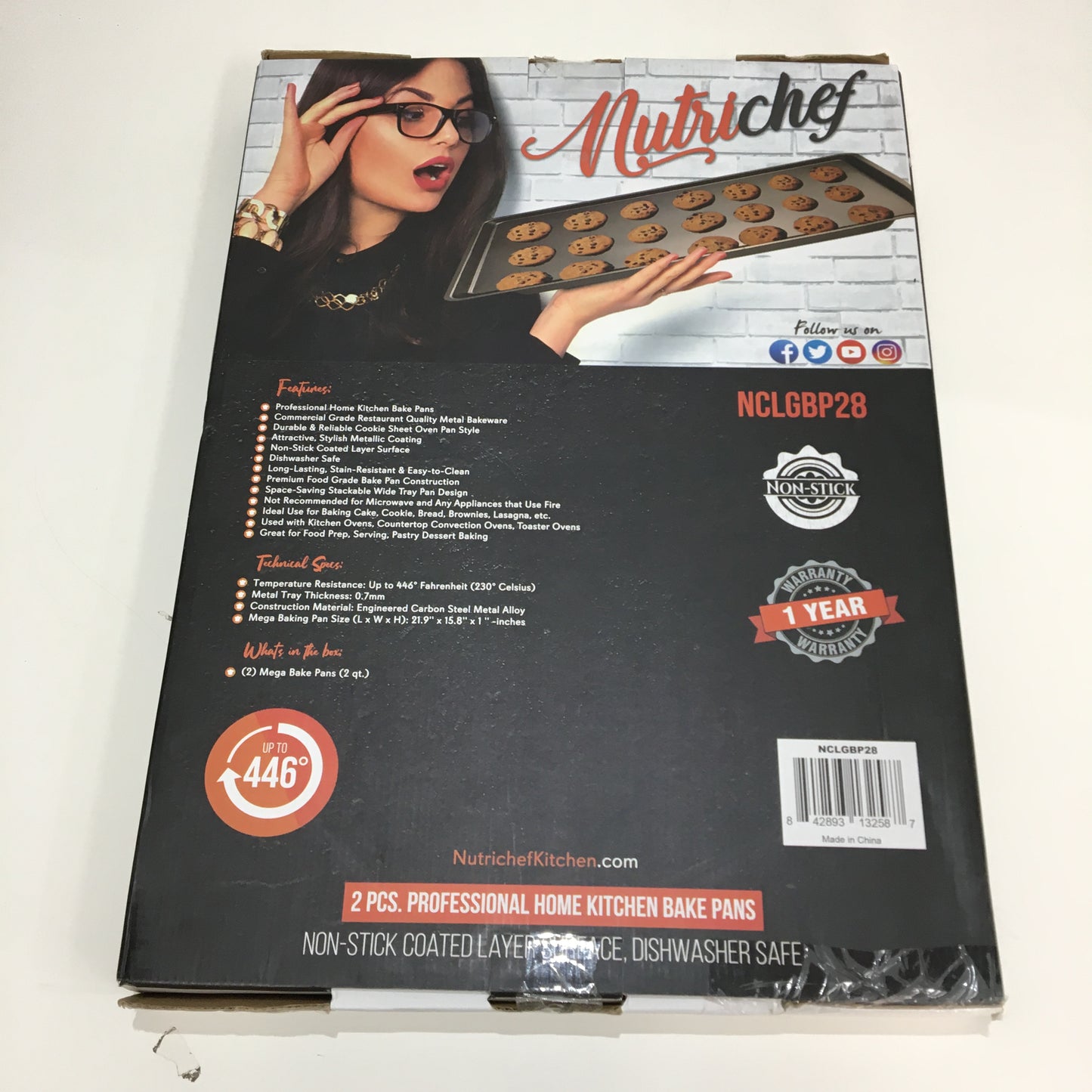 NutriChef 2 Piece 22x16 Inch Nonstick Carbon Steel Mega Bake Pans in Gold NEW