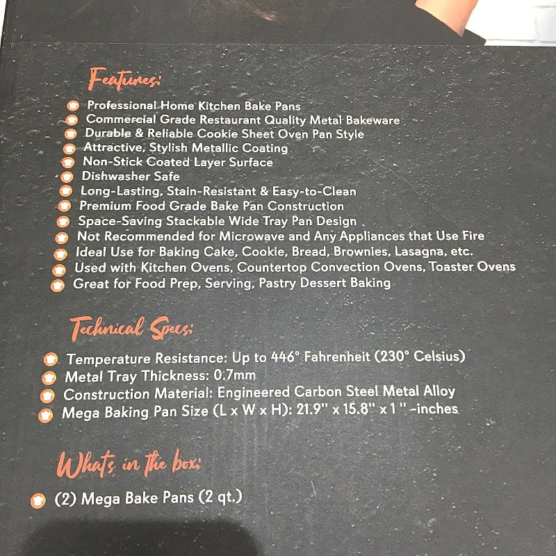 NutriChef 2 Piece 22x16 Inch Nonstick Carbon Steel Mega Bake Pans in Gold NEW