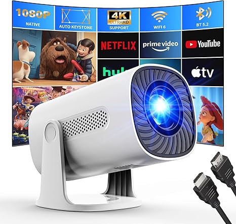 Agima 1080p Built in Smart OS Portable Home Video Projector in White DEMO