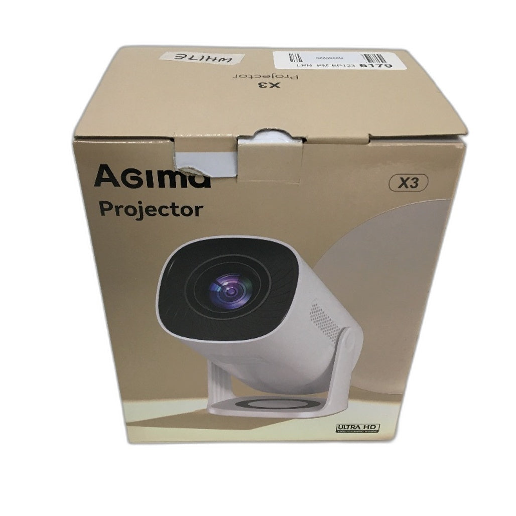 Agima 1080p Built in Smart OS Portable Home Video Projector in White DEMO