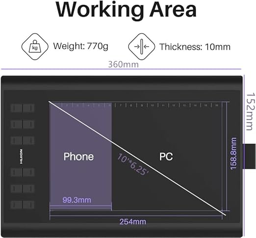 Huion Inspiroy H1060P Battery Free Pen Drawing Graphic Tablet 10x6 Inch NEW