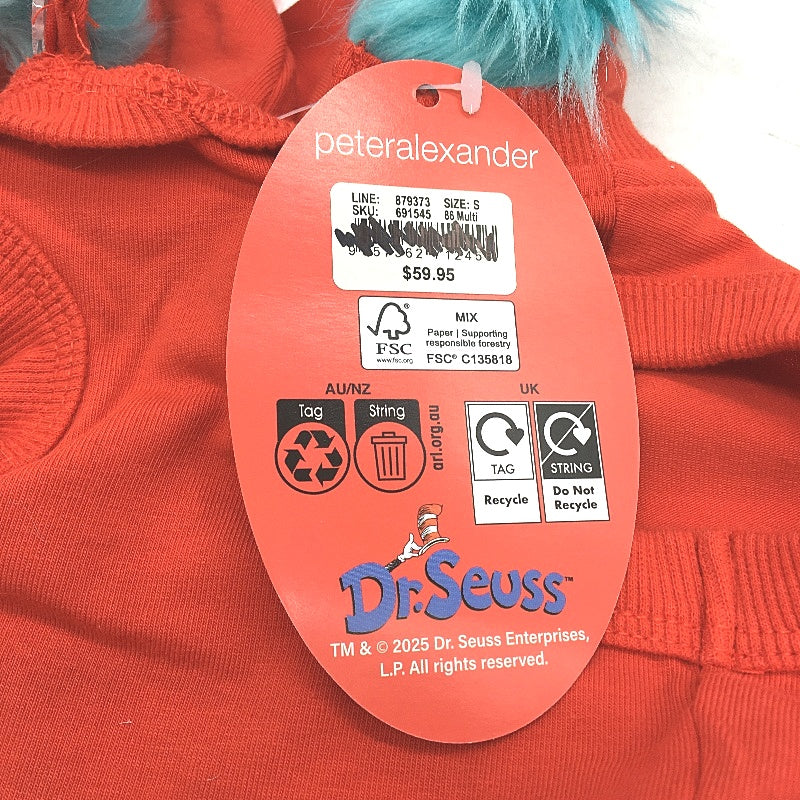 Peter Alexander Dr Seuss Thing 1 Fur Lined Hood Pet Dog Hoodie Size Small NEW