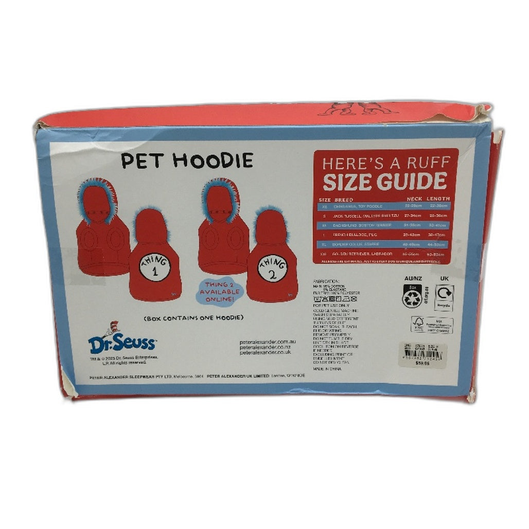 Peter Alexander Dr Seuss Thing 1 Fur Lined Hood Pet Dog Hoodie Size Small NEW