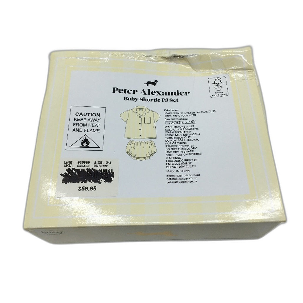 Peter Alexander Butter Satin Classic Short Pyjama Set Unisex Baby Size 0-3 NEW