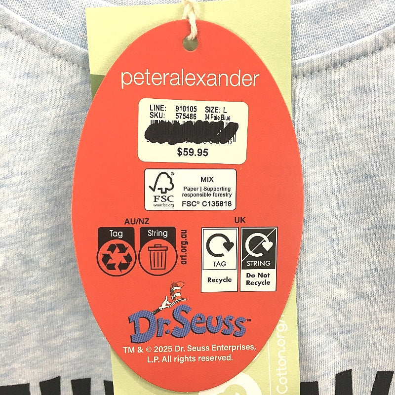 Peter Alexander Dr Seuss Blue Marle Graphic Sleep Tee Ladies Size Large NEW