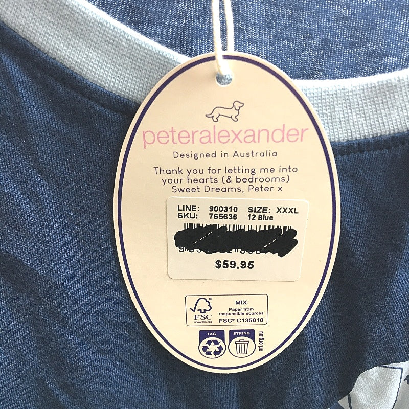 Peter Alexander Navy Blue Soft Cotton Sleep Tee Mens Size 3XL NEW