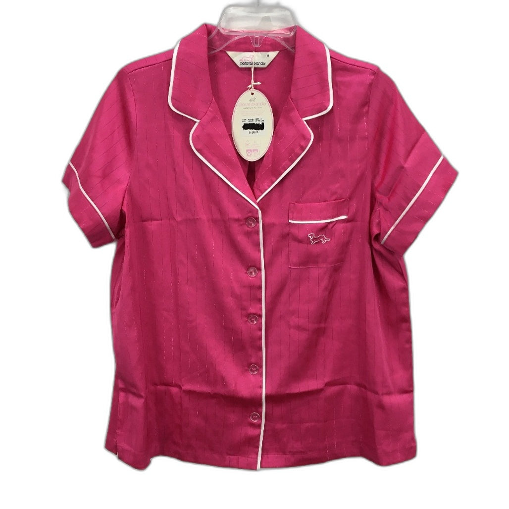 Peter Alexander Pink Lurex Chic Satin Shortie Pyjama Top Ladies Size Small NEW