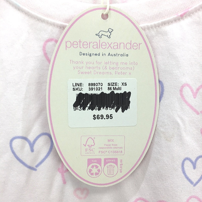 Peter Alexander Baby Pink Hearts Long Sleeve Pyjama Top Ladies Size XS NEW