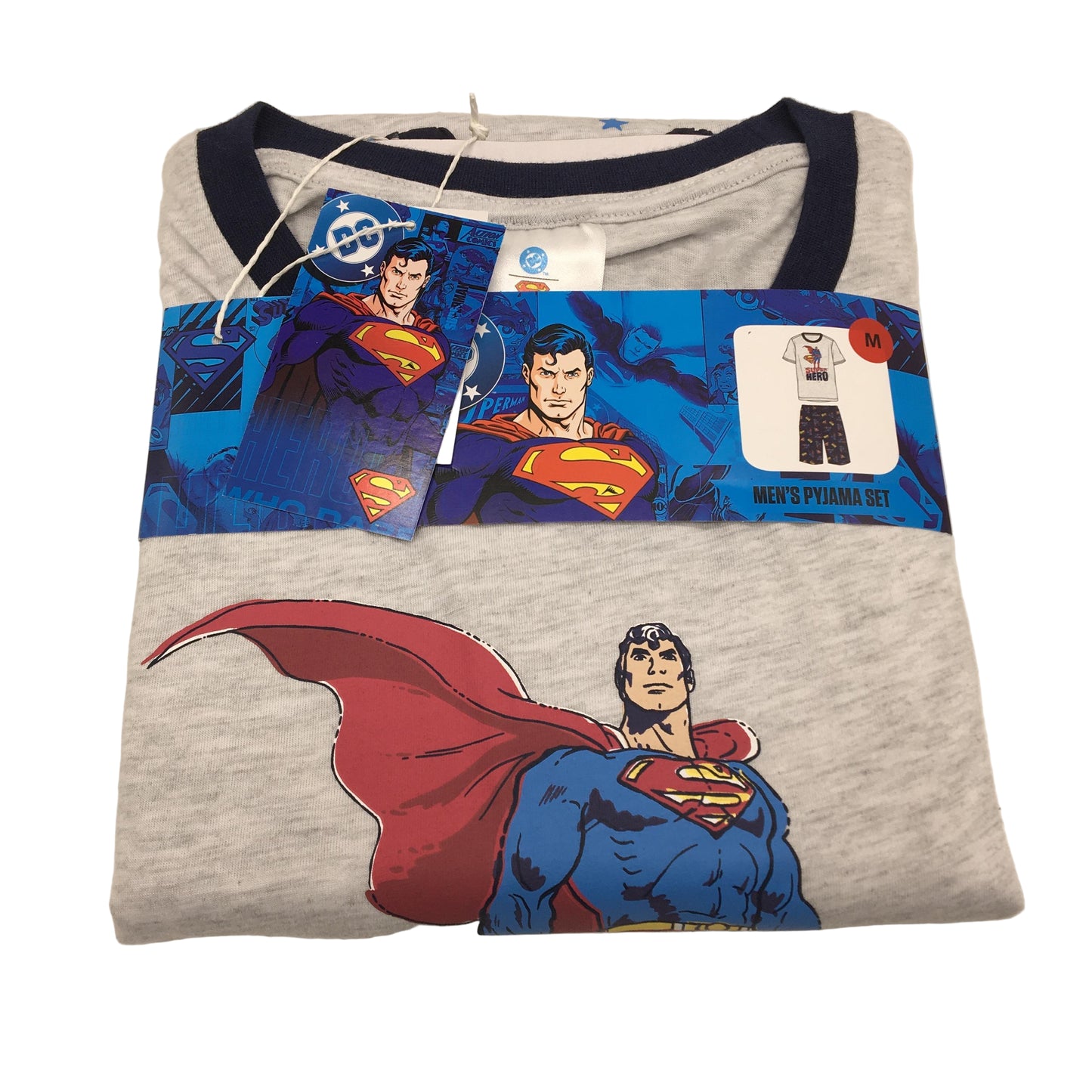 DC 2 Pce Superman Themed Short Sleeve Pyjama PJ Set Mens Size Medium NEW