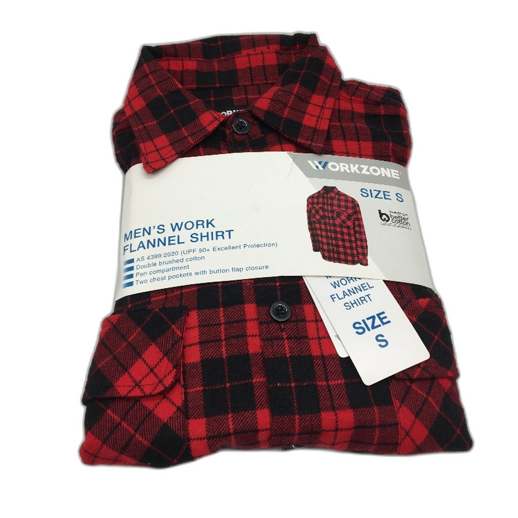Workzone Red & Black Checkered Work Flannel Shirt Button-Up Mens Size Small NEW