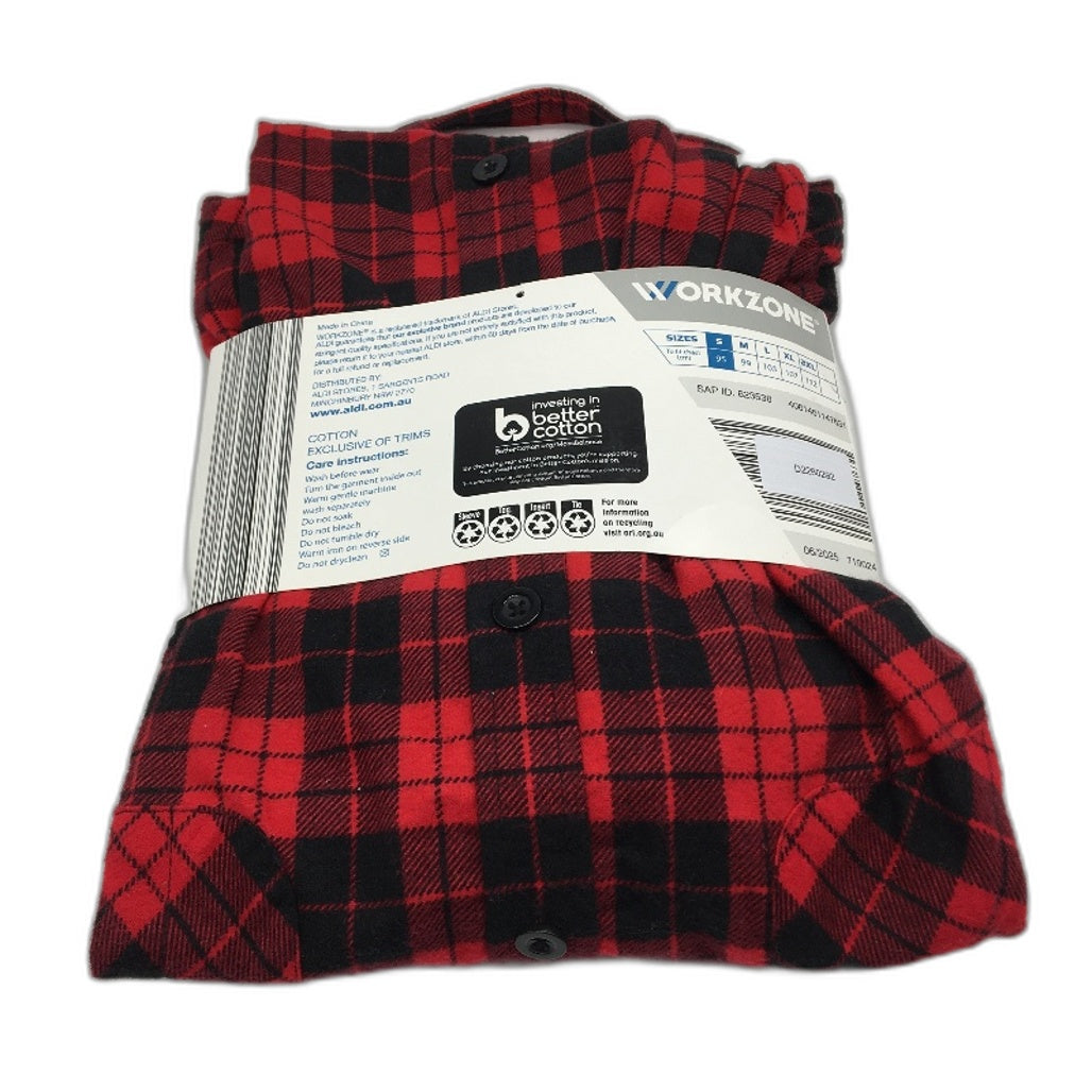 Workzone Red & Black Checkered Work Flannel Shirt Button-Up Mens Size Small NEW