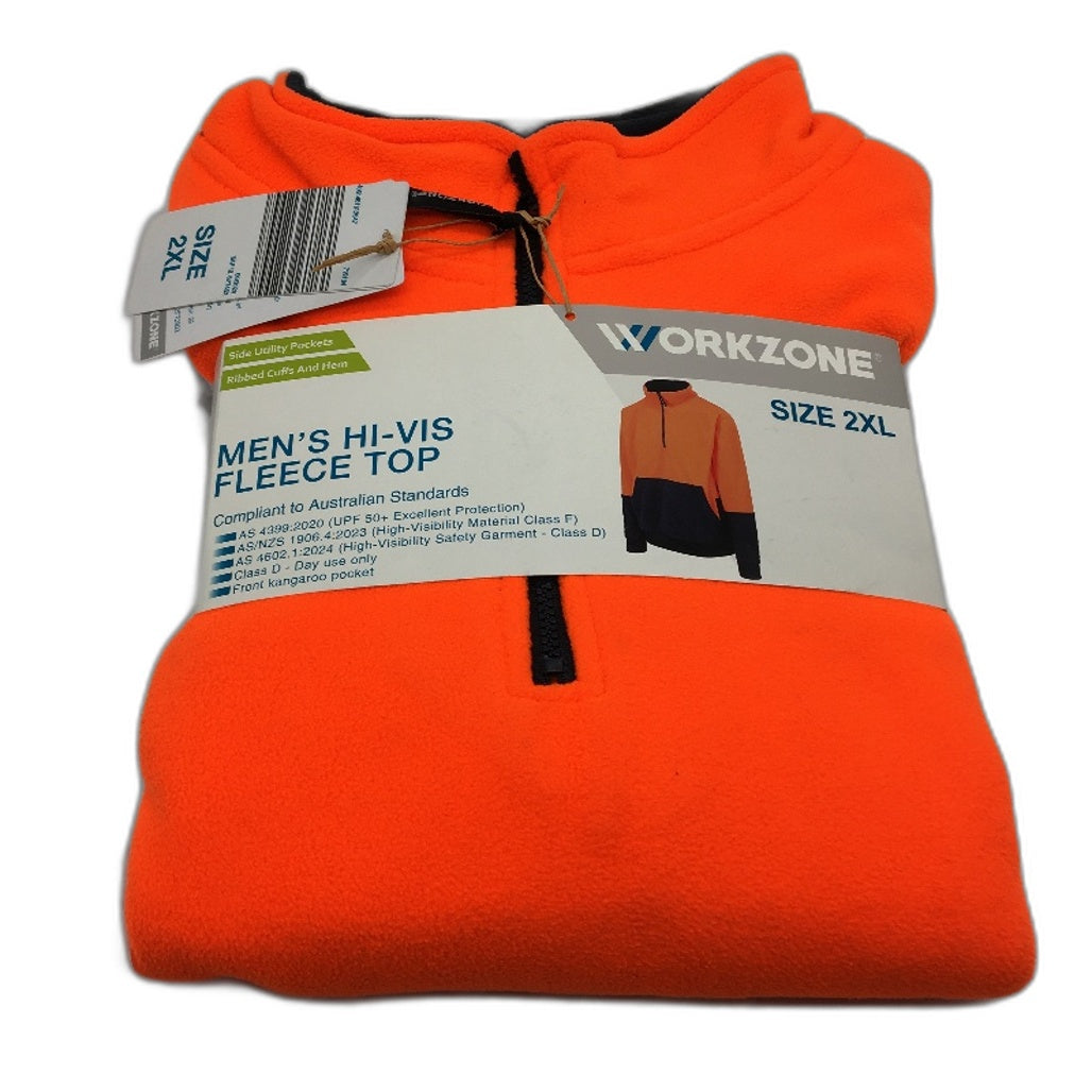 Workzone UPF-50 Orange & Navy HI-VIS 1/4 Zip Up Fleece Top Mens Size 2XL NEW