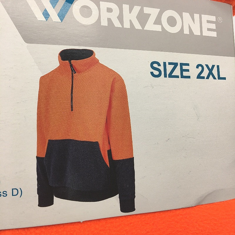 Workzone UPF-50 Orange & Navy HI-VIS 1/4 Zip Up Fleece Top Mens Size 2XL NEW