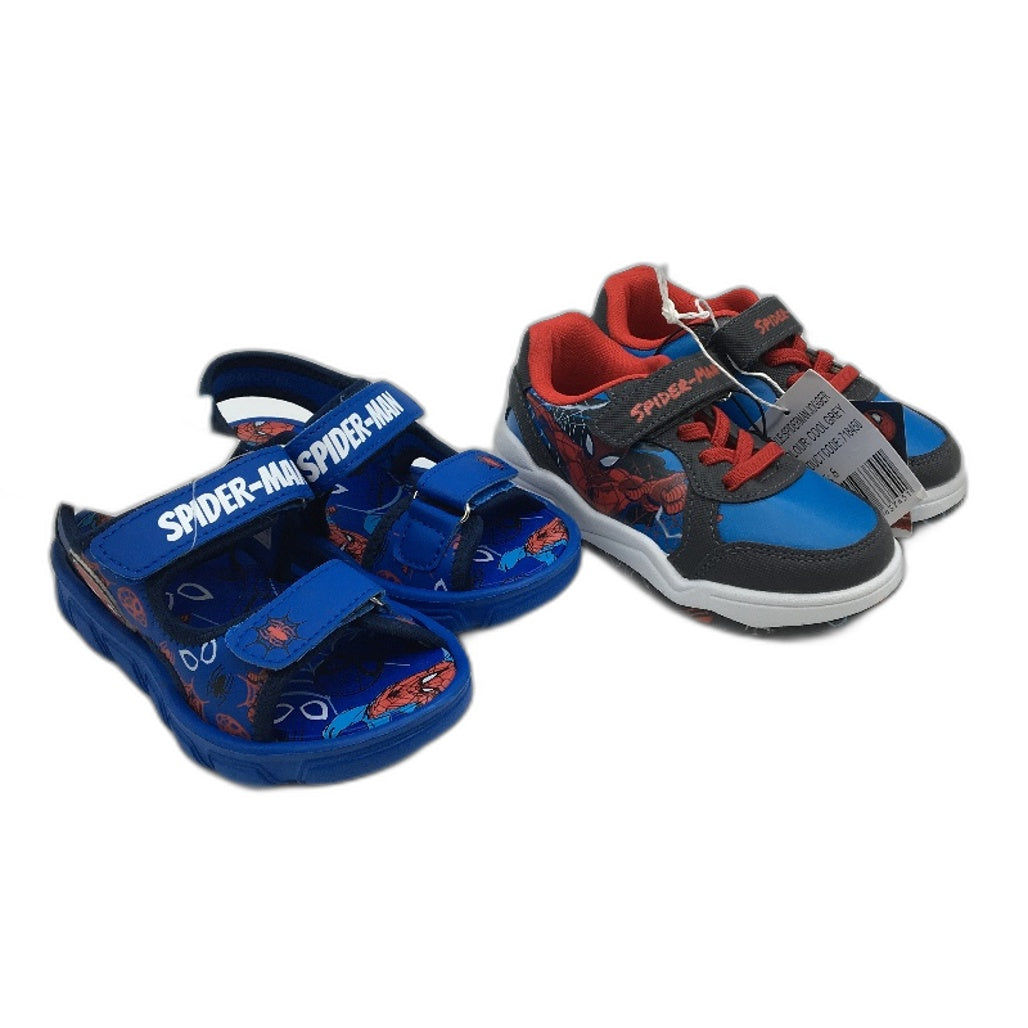 Marvel Spider-Man Sandal & Sneaker 2 Shoe Pack Blue & Grey Kids Size 8 NEW