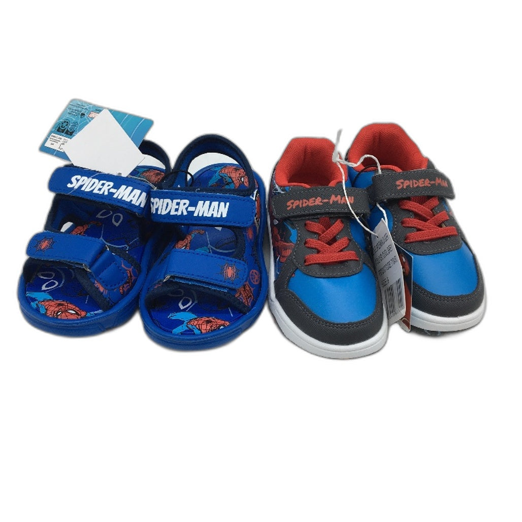 Marvel Spider-Man Sandal & Sneaker 2 Shoe Pack Blue & Grey Kids Size 8 NEW