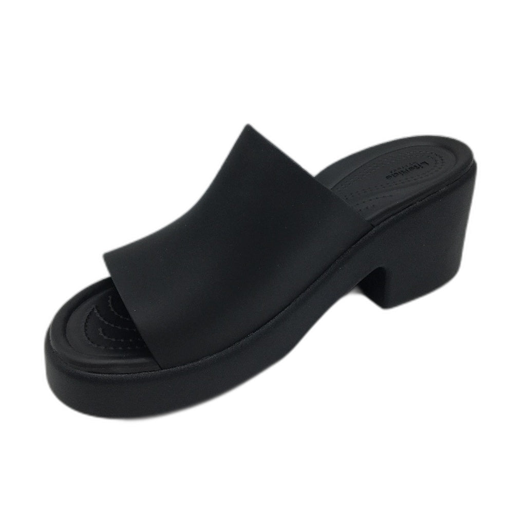 Crocs Brooklyn Slide Heeled Sandal Shoes Black Ladies Size US 11 NEW
