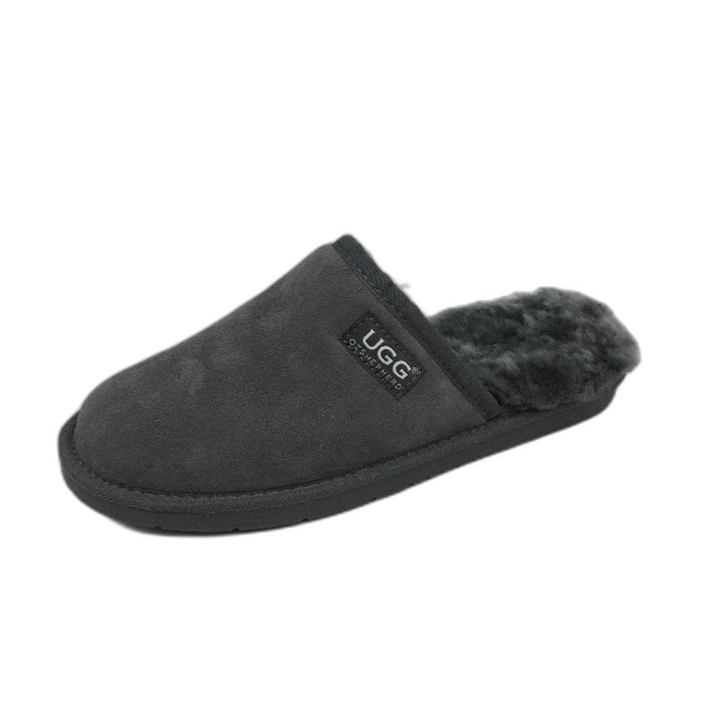 UGG Oz Double Face Sheepskin Grey Scuff Slippers Unisex Size EU44 M11 L13 NEW