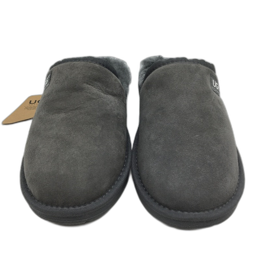 UGG Oz Double Face Sheepskin Grey Scuff Slippers Unisex Size EU44 M11 L13 NEW