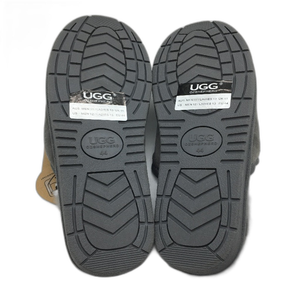 UGG Oz Double Face Sheepskin Grey Scuff Slippers Unisex Size EU44 M11 L13 NEW