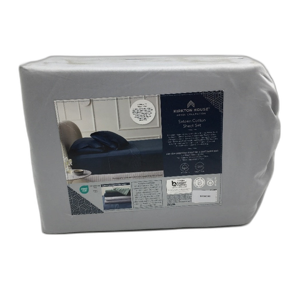 Kirkton House 1000TC Silver Grey Sateen Cotton Fitted Sheet Set QUEEN Size NEW