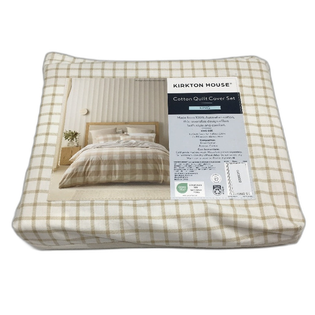 Kirkton House Caramel Gingham Check Cotton Quilt Cover Set KING Size NEW
