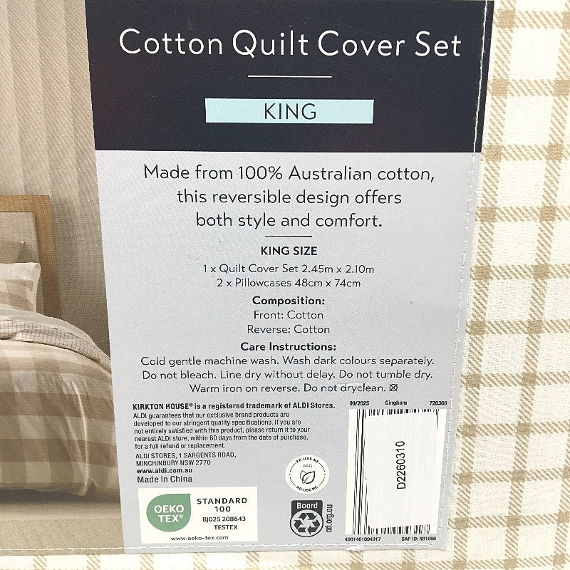 Kirkton House Caramel Gingham Check Cotton Quilt Cover Set KING Size NEW
