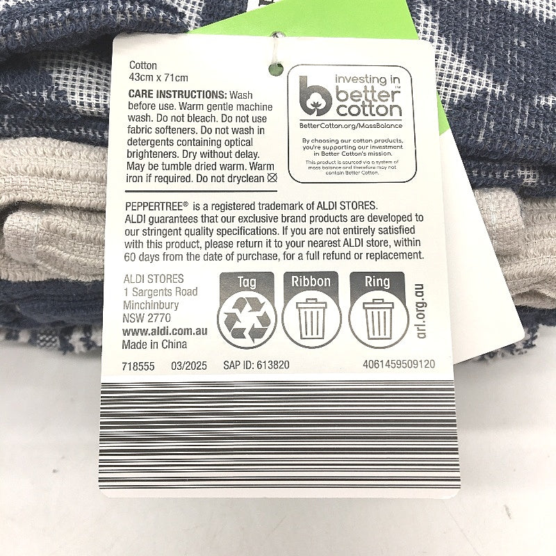 Peppertree 8 Pce Navy & Grey Patterned & Textured Soft Cotton Tea Towel Pack NEW