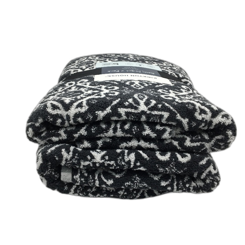 Kirkton House 2 Piece 100% Cotton Large Black White Pattern Bath Sheet Set NEW