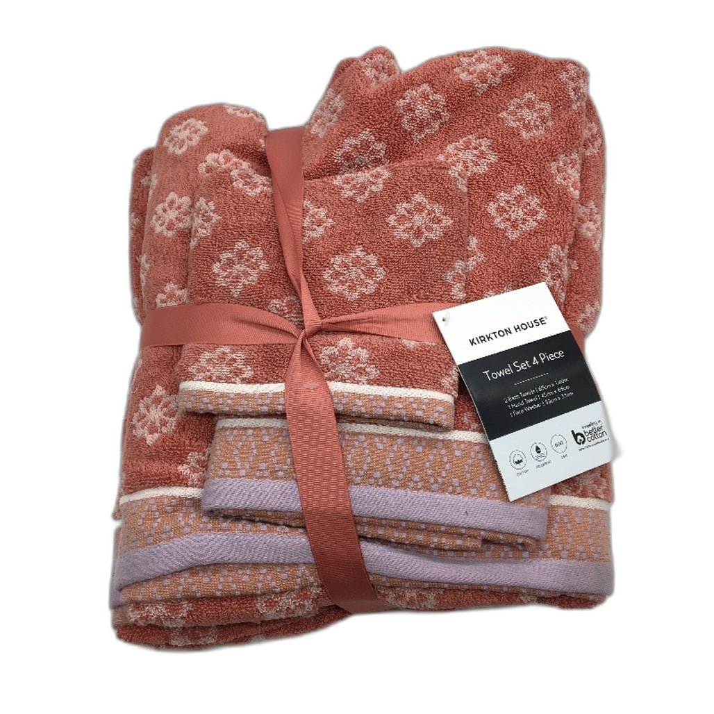 Kirkton House 4 Piece Cotton 600GSM 2x Bath Towels 1 Hand Towel 1 Washer Set NEW