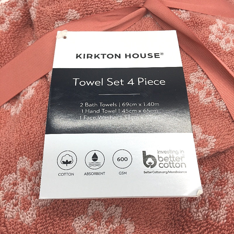 Kirkton House 4 Piece Cotton 600GSM 2x Bath Towels 1 Hand Towel 1 Washer Set NEW