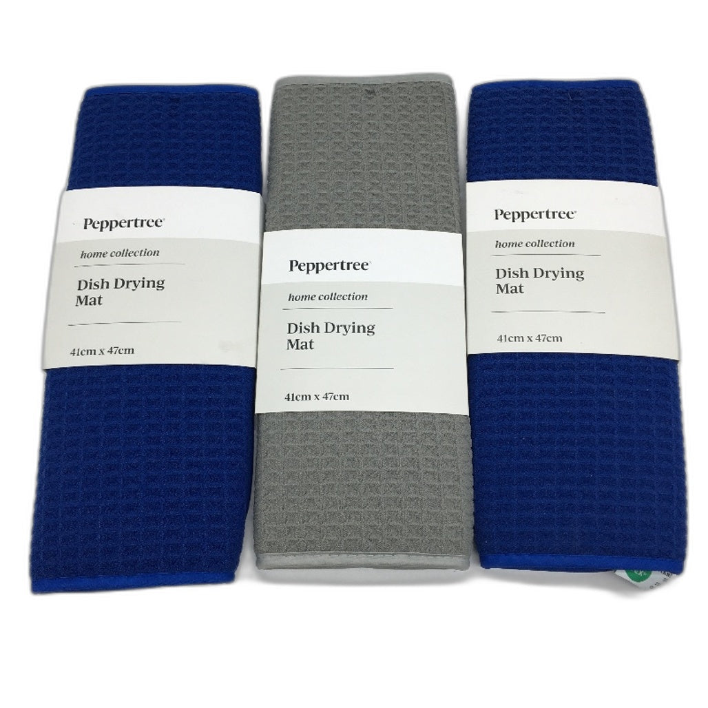 Peppertree Blue & Grey 3 Pack Dish Soft Drying Mats 41 x 47cm NEW