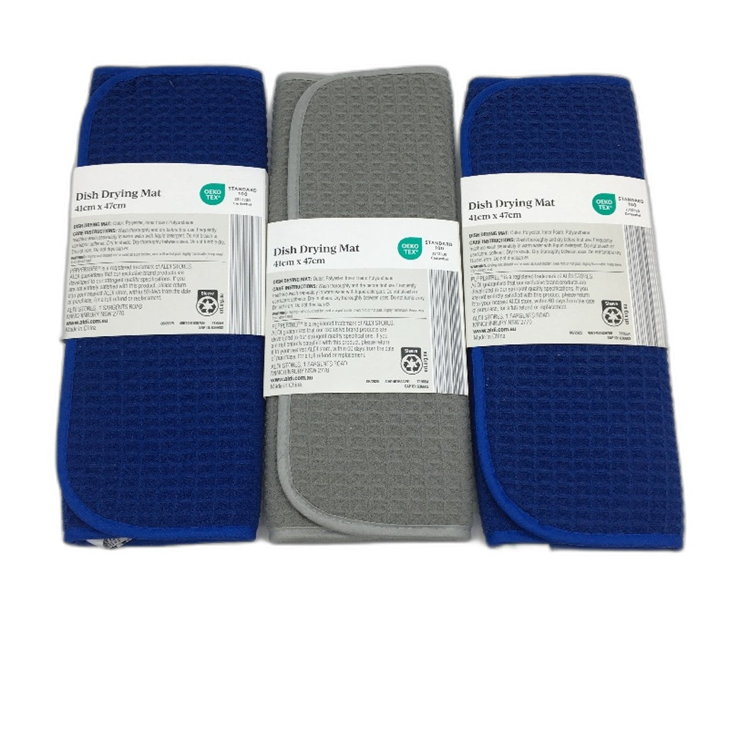 Peppertree Blue & Grey 3 Pack Dish Soft Drying Mats 41 x 47cm NEW