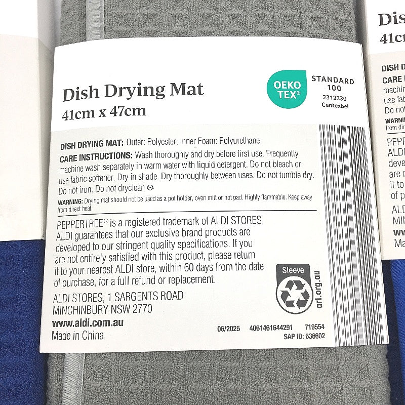 Peppertree Blue & Grey 3 Pack Dish Soft Drying Mats 41 x 47cm NEW