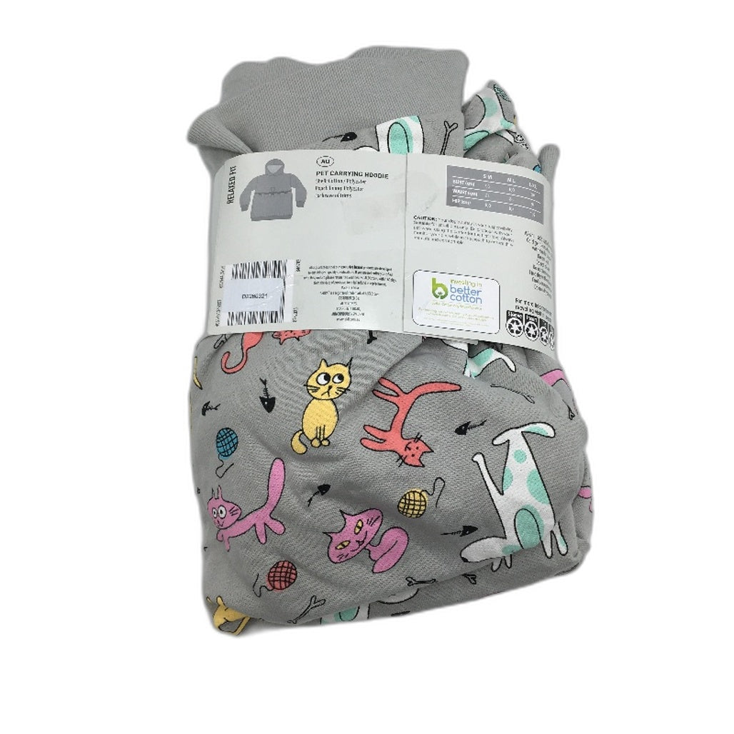 Crane Plush Fleece Pet Carrying Hoodie Grey Cat & Dog Pattern Unisex Sz M-L NEW